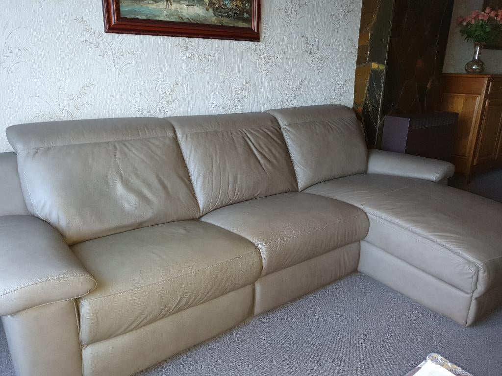 Hoeksalon leder taupe kleur Chateaux d'ax, Ophalen, Zo goed als nieuw, Leer