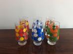 Set van 6 retro vintage glazen met gekleurde bollen stippen, Enlèvement ou Envoi, Comme neuf
