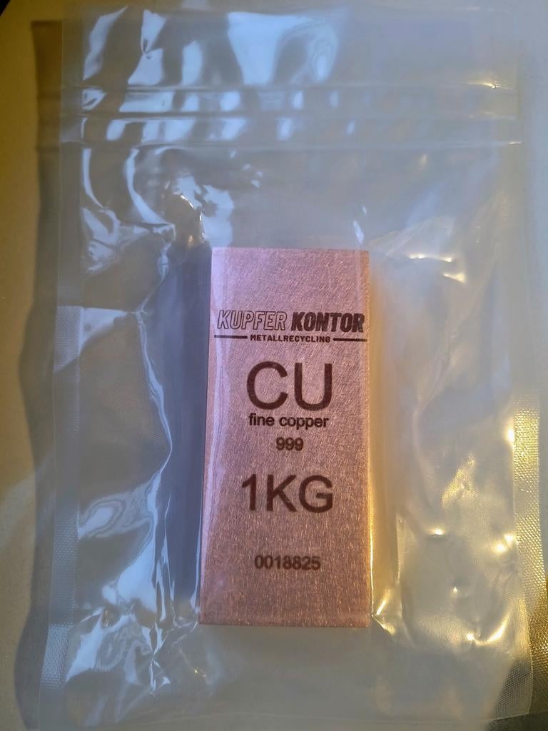1kg koperbaar .999fine copper, Postzegels en Munten, Ophalen of Verzenden