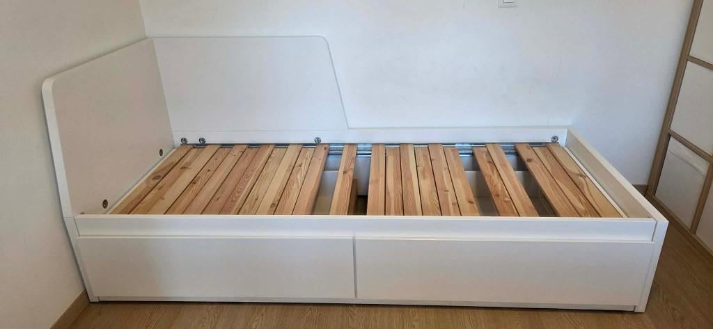 Flekke 80x200 - bedbank+matras, Huis en Inrichting, Slaapkamer | Slaapbanken, Gebruikt, 80 cm, 200 cm, Tweepersoons, Wit, Ophalen of Verzenden