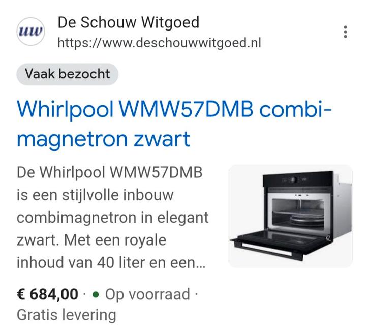 Whirlpool WMW57DMB, Elektronische apparatuur, Microgolfovens, Nieuw, Inbouw, Microgolfoven, 45 tot 60 cm, Crisp, Grill, Hete lucht
