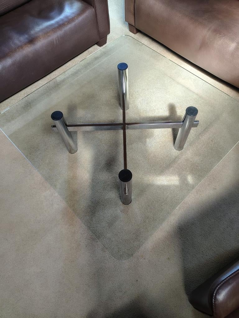 Mid-century, Space Age Design salontafel in glas en chroom, Ophalen, Gebruikt