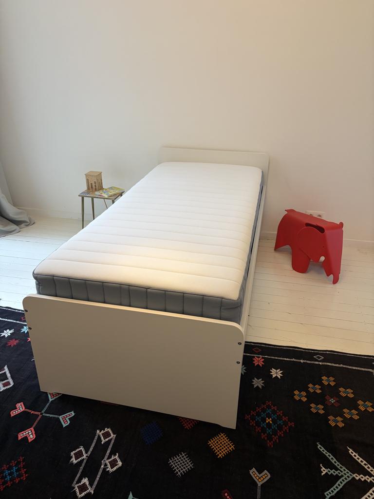 Ikea Släkt bedframe met onderbed incl. pocketveringmatras, 85 tot 100 cm, Zo goed als nieuw, 180 cm of meer, Ophalen