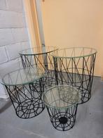 Set de 4 tables gigognes métal noir et verre style industrie, Enlèvement