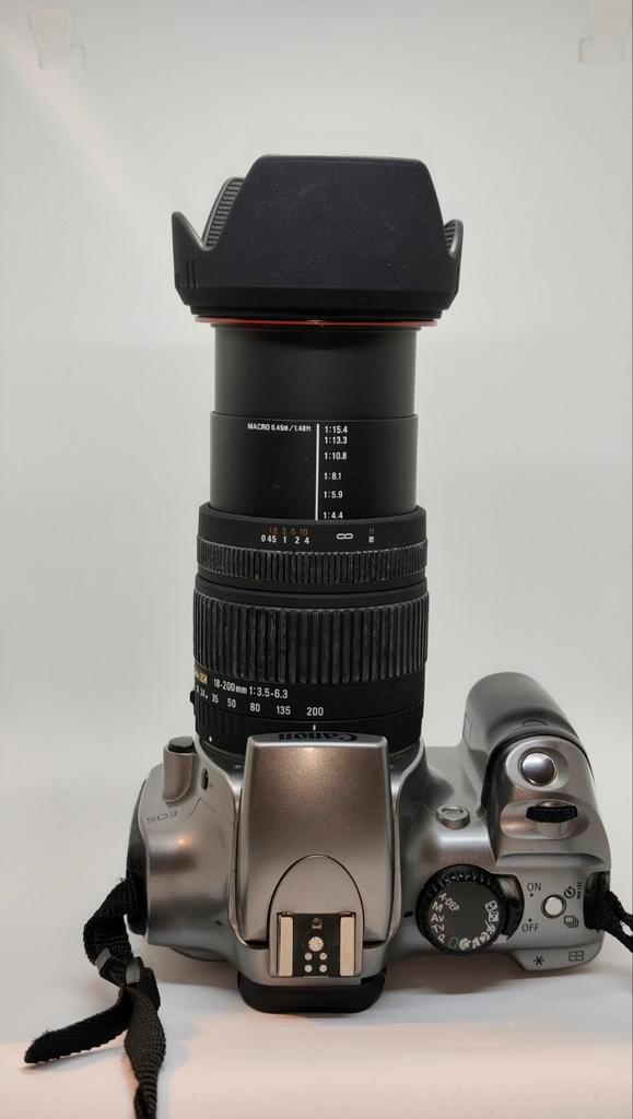 Canon EOS 300D + Sigma 18-200mm lens — Complete set met CF-k, Audio, Tv en Foto, Foto | Lenzen en Objectieven, Ophalen of Verzenden