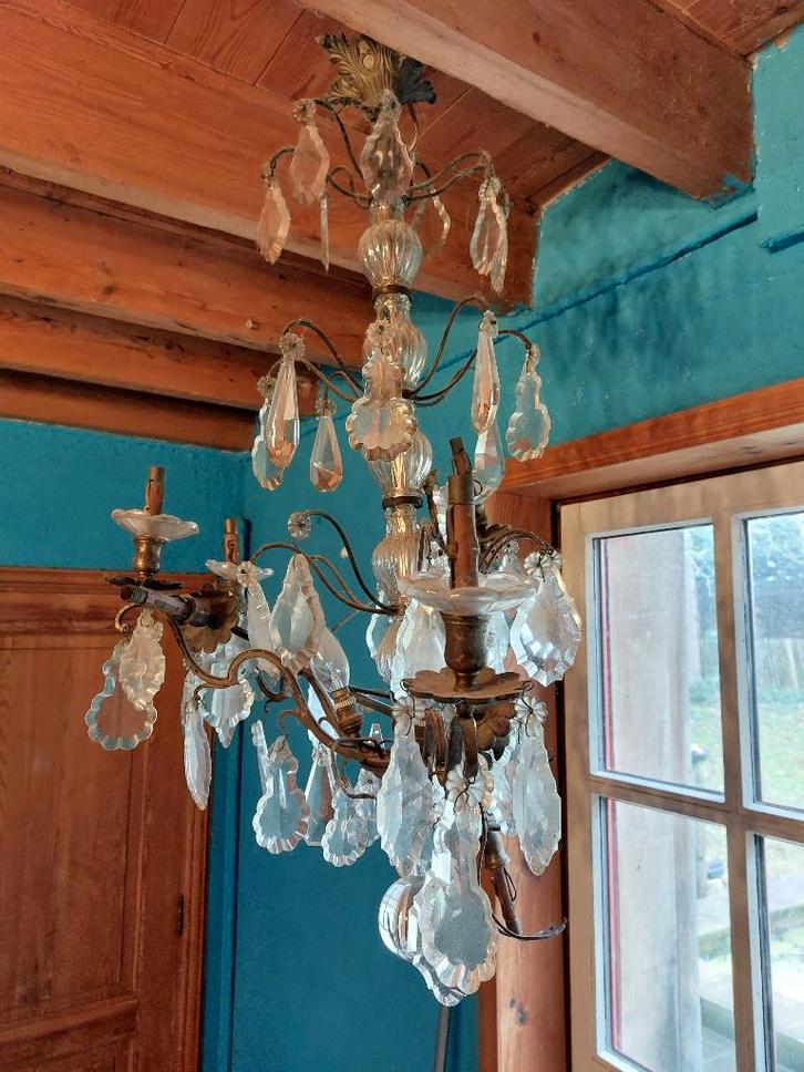 Mooie grote berg kristal luster-1 arm gebroken-, Antiek en Kunst, Curiosa en Brocante, Ophalen of Verzenden