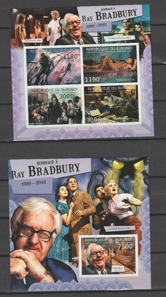 Burundi 2012 Blok Ray Bradbury (écrivain) sans dents **, Timbres & Monnaies, Timbres | Afrique, Non oblitéré, Autres pays, Enlèvement ou Envoi