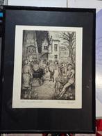 G. Langie: ets: 'De Kunstmarkt'; Gentse kunstenaar, Ophalen of Verzenden