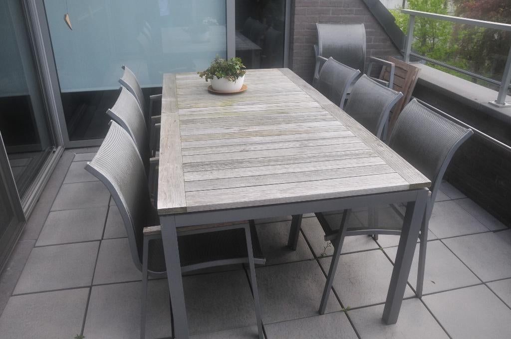 Table de jardin avec chaises, Jardin & Terrasse, Tables de jardin, Utilisé, Rectangulaire, Autres matériaux, Enlèvement