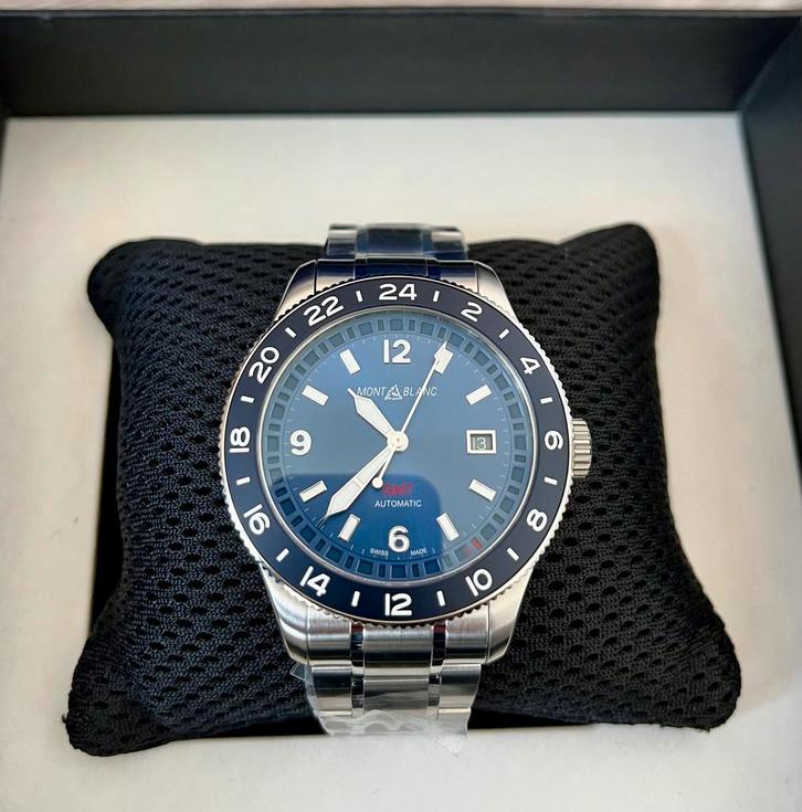 Montblanc 1858 GMT, Bijoux, Sacs & Beauté, Montres | Hommes, Comme neuf, Acier, Acier, Enlèvement ou Envoi