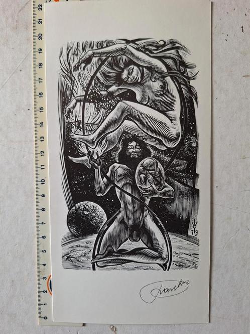 Houtgravure Frank-Ivo Van Damme Nieuwjaarswens 1979, Antiek en Kunst, Kunst | Etsen en Gravures, Ophalen of Verzenden