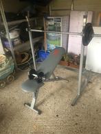 Halterbank + gewichten, Sport en Fitness, Fitnessmaterialen, Ophalen, Gebruikt, Benen, Overige typen