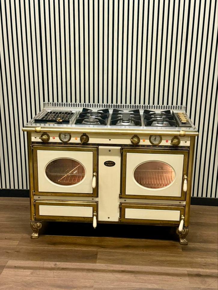 Luxe J.Corradi Fornuis creme/messing dubbele oven 120 cm, Elektronische apparatuur, Fornuizen, Refurbished, Vrijstaand, Gas, 5 kookzones of meer