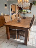 eettafel met 8 rotan stoelen in teak, Ophalen, Gebruikt