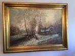 Antieke Schilderij met goudkleurige kader landschap, Antiek en Kunst, Kunst | Schilderijen | Klassiek, Ophalen