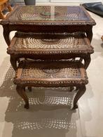 Table gigogne cannelée + vitre, Maison & Meubles, Enlèvement, Utilisé, Rectangulaire, Chêne