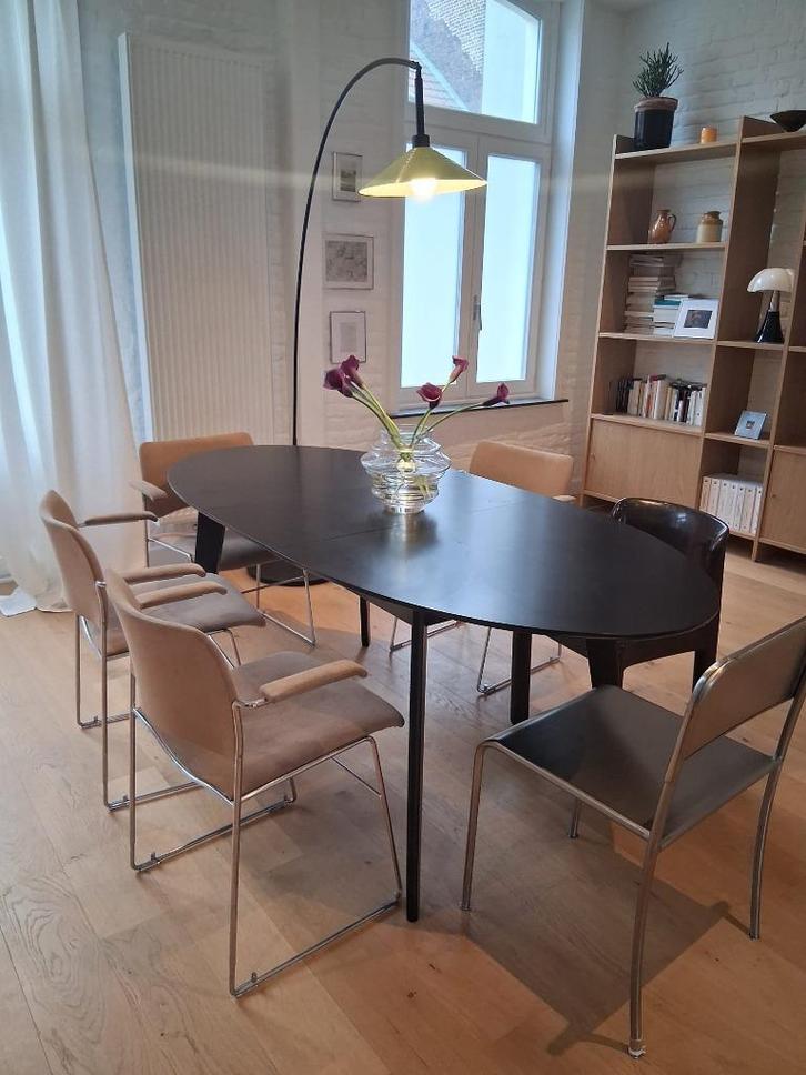 Set van 4 vintage chromen stoelen, Huis en Inrichting, Stoelen, Gebruikt, Vier, Metaal, Stof, Overige kleuren, Ophalen