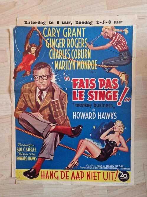 filmaffiche Marilyn Monroe Monkey Business 1952 filmposter, Verzamelen, Posters, Gebruikt, Film en Tv, A1 t/m A3, Rechthoekig Staand