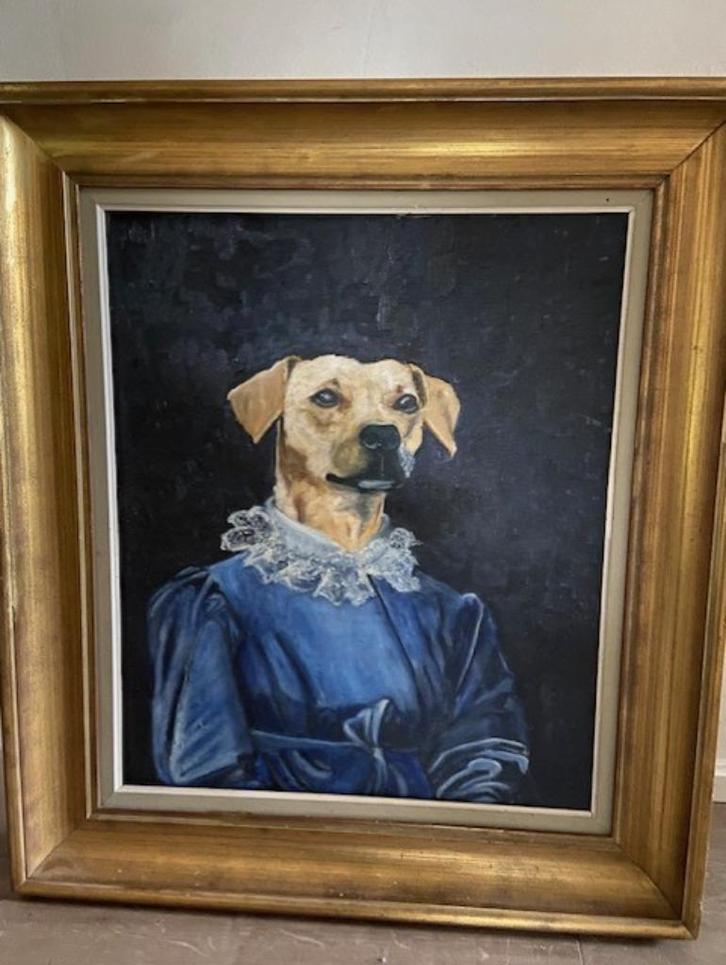 olieverfschilderij hond, Antiek en Kunst, Kunst | Schilderijen | Klassiek, Ophalen