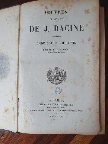 Dramatische werken van J. Racine ed. 1837 beschikbaar voor biedingen