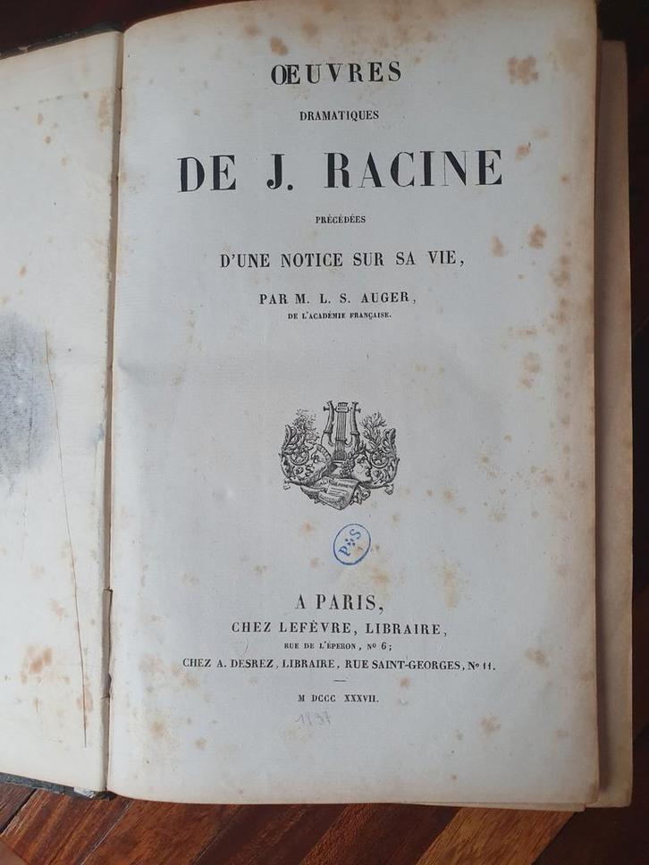 Dramatische werken van J. Racine ed. 1837, Antiek en Kunst, Antiek | Boeken en Manuscripten, Ophalen of Verzenden