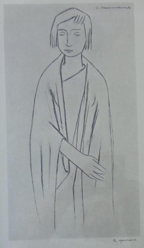 GERARD HERMANS / JONGE VROUW / ZW-W OFFSETLITHO / 42x27cm, Antiek en Kunst, Kunst | Litho's en Zeefdrukken, Ophalen of Verzenden