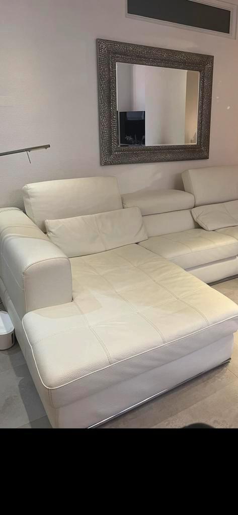 Divan en cuir blanc 300 cm de long , longchair 180 cm, Huis en Inrichting, Zetels | Zetels, Zo goed als nieuw, Hoekbank, Vierpersoons of meer
