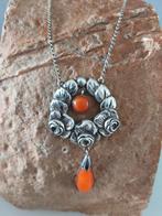 Zweedse hanger in 830 zilver en amber., Handtassen en Accessoires, Antieke sieraden, Ophalen of Verzenden, Zilver, Hanger