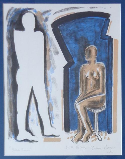 YVAN THEYS / BLUE ROOM / KLEURLITHO / 72x55cm / KADER / SIG, Antiek en Kunst, Kunst | Litho's en Zeefdrukken, Ophalen