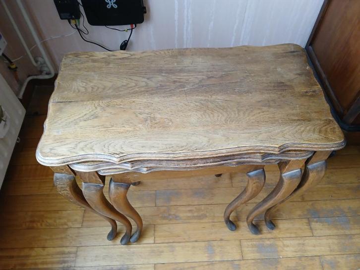 Set van 3 bijzettafeltjes, inschuifbaar, klassieke stijl, Huis en Inrichting, Tafels | Bijzettafels, Gebruikt, Rechthoekig, 45 tot 60 cm