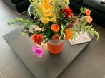 Vaas Rond Hoog Glas Roos Goud met kunststof bloemen, Ophalen of Verzenden, Zo goed als nieuw