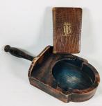 Antieke houten offerande collecte schaal met handvat, Ophalen of Verzenden