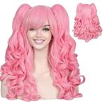 Milkshake roze lolita pruik met krullen en 2 staarten, Handtassen en Accessoires, Uiterlijk | Haarverzorging, Verzenden, Nieuw