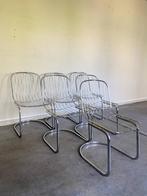 6 Gastone Rinaldi design vintage draadstoelen in chroom, Huis en Inrichting, Stoelen, Ophalen, Gebruikt, Overige kleuren, Metaal