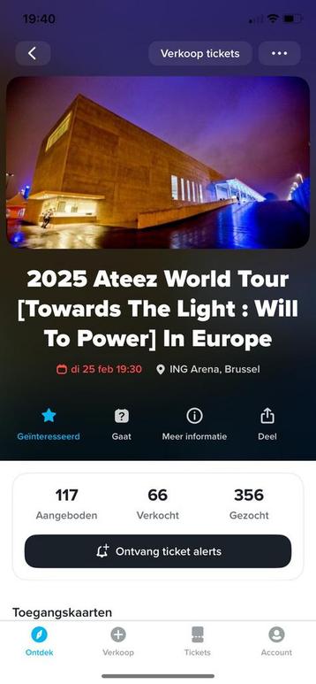 Ateez 2 tickets zitplaatsen 25 februari Brussel beschikbaar voor biedingen