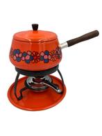 Vintage fonduestel oranje – jaren '70 – retro bloemenprint, Keukies Shop, Keukies Shop, Ophalen of Verzenden, Zo goed als nieuw