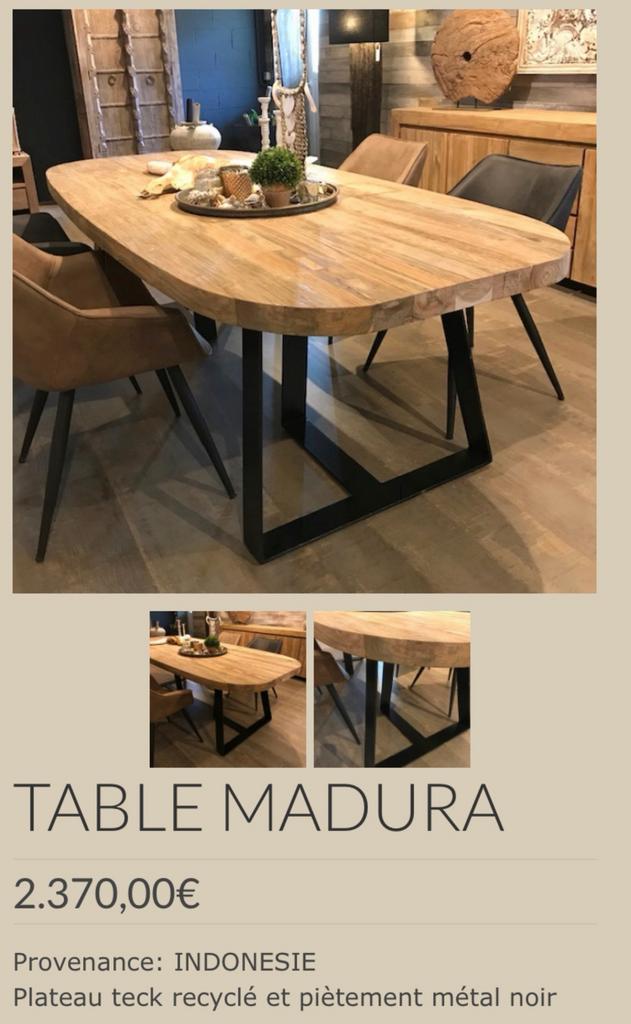 Table en teck massif et piètement métal noir, Maison & Meubles, Tables | Tables à manger, Comme neuf, Teck, Enlèvement