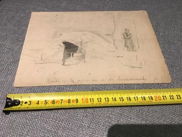 Originele schets potlood tekening soldaat tranchée WO1 beschikbaar voor biedingen