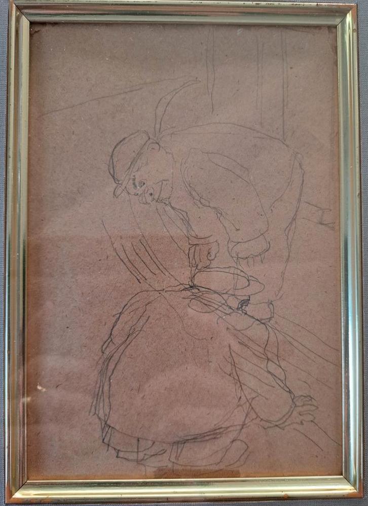 VAN DEN BERGHE Frits "Twee mannen" potloodtekening, Antiek en Kunst, Kunst | Schilderijen | Klassiek, Ophalen of Verzenden