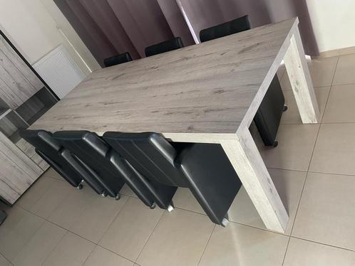Tafel + leren stoelen + barkast + lange kast(kasten met LED), Huis en Inrichting, Complete eetkamers, Zo goed als nieuw, Ophalen