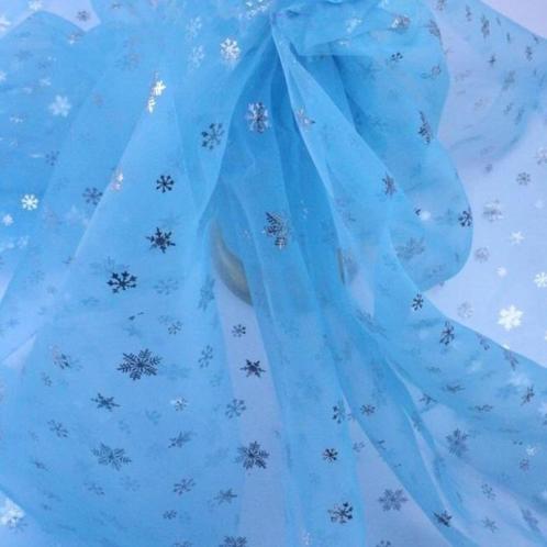 540) 150x100cm Organza blauw sneeuwvlok zilver glitter Elsa, Hobby en Vrije tijd, Stoffen en Lappen, Nieuw, Polyester, 120 cm of meer