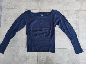 Mooie blauwe trui met boothals mt Large, Enlèvement ou Envoi, Comme neuf, Taille 42/44 (L), Bleu