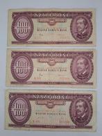 3 biljetten van 100 Forint (Hongarije/Magyar), Hongrie, Série, Envoi