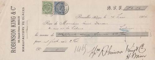 1905:Reçu##Manufacture de Glaces ROBINSON KING & Cie,BXL.##, Collections, Collections Autre, Utilisé, Enlèvement ou Envoi