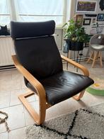 Zitstoel bruin leer met houten poten 2 stuks jaren 70 stijl, Huis en Inrichting, Fauteuils, Ophalen, Zo goed als nieuw, Leer