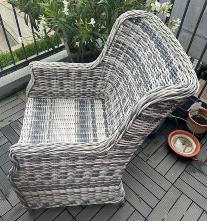 Tuinzetels met kussens en koffer, Tuin en Terras, Tuinstoelen, Zo goed als nieuw, Kunststof, Ophalen