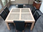 Eettafel 8 pers , zo goed als nieuw .Marmeren inlegstenen., Ophalen, Zo goed als nieuw