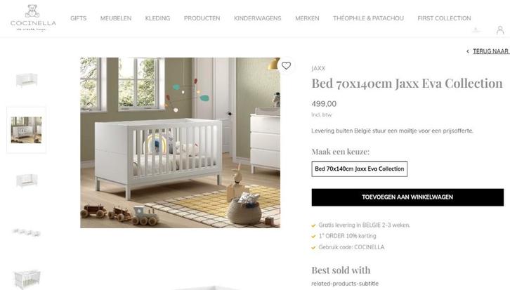 Lit bébé (lit de croissance) JAXX - Eva 70x140cm (blanc), Enfants & Bébés, Berceaux & Lits, Comme neuf, Lit, Enlèvement