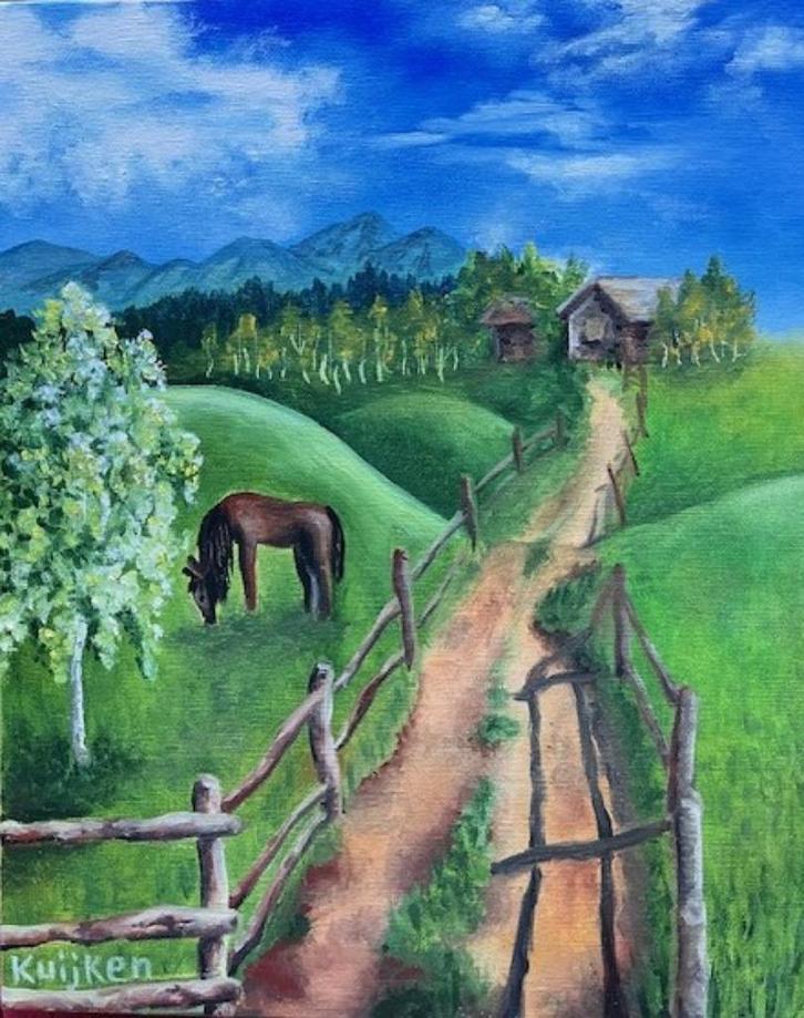 "Summer in the Countryside" (Oil painting by Kuijken, 24x30, Antiek en Kunst, Kunst | Schilderijen | Modern, Ophalen of Verzenden