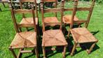 6 eiken houten stoelen met rieten zitting, Huis en Inrichting, Stoelen, Ophalen, Riet of Rotan, Gebruikt, Bruin
